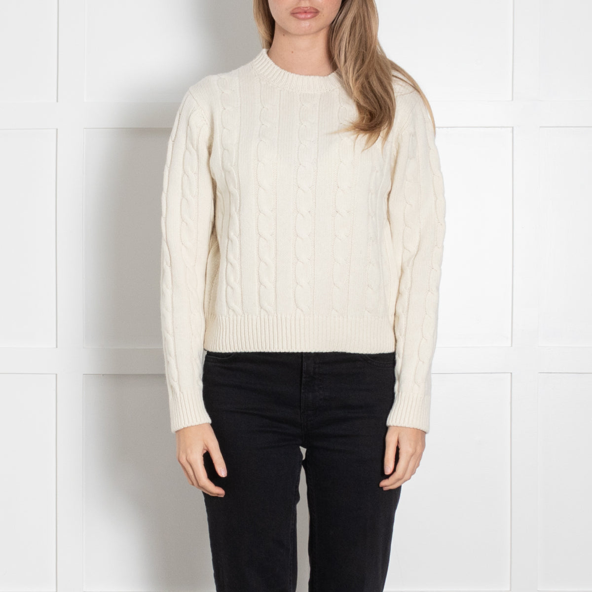 &Daughter Round Neck Cream Cable Knit Jumper