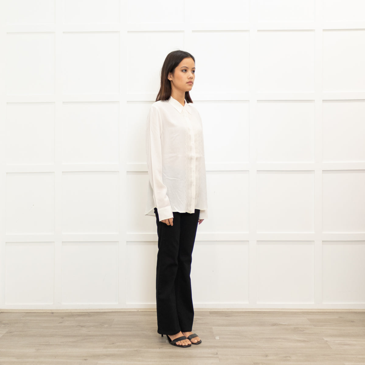 Equipment Cream Silk Scallop Bib Shirt