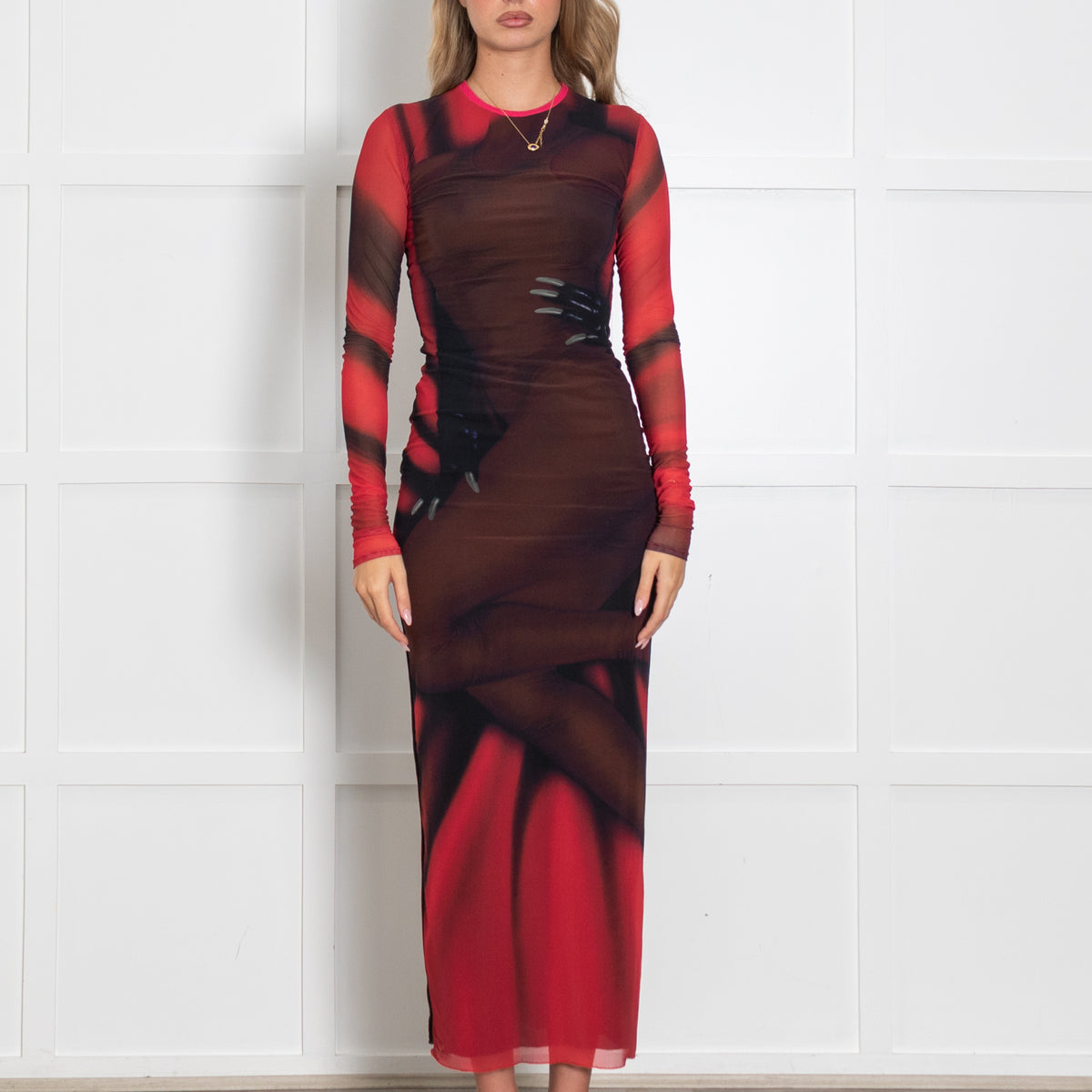 Loewe Red and Black Printed Sheer Dress