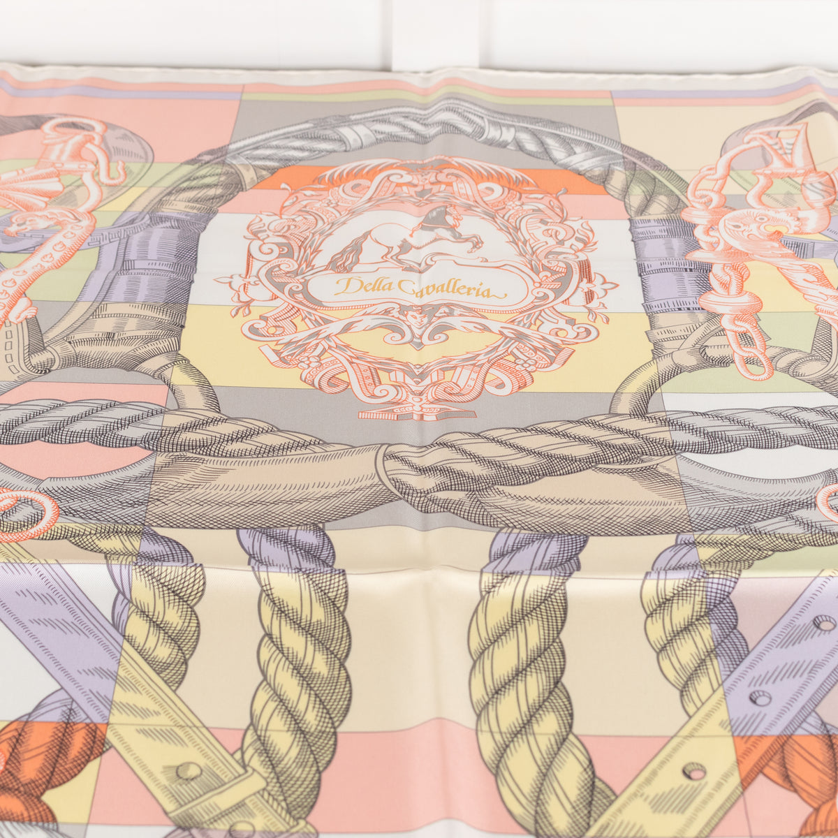 Hermes Cream Yellow Orange Silk Della Cavalleria Scarf