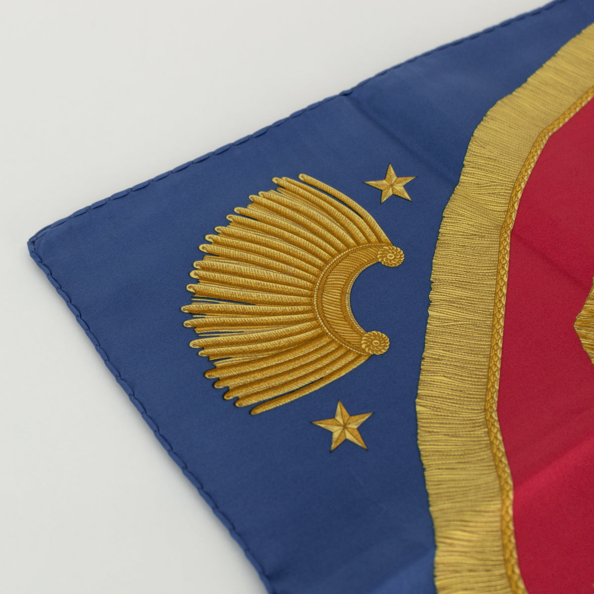 Hermes Poste Et Cavalerie Silk Blue And Gold Scarf