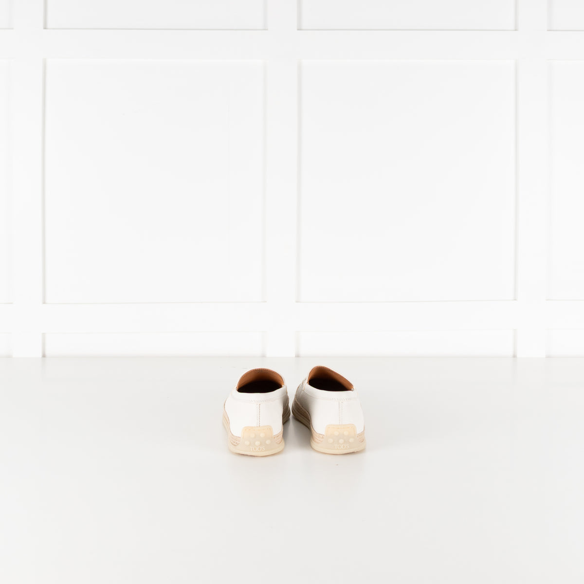 Tod's White Raffia Trimmed Leather Loafers