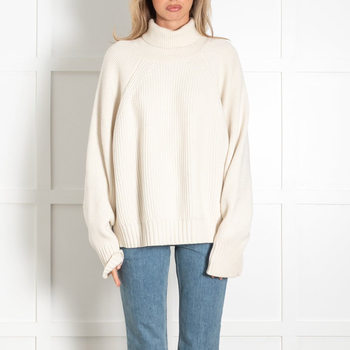 Tory Burch Cream Ribbed Wool Rollneck