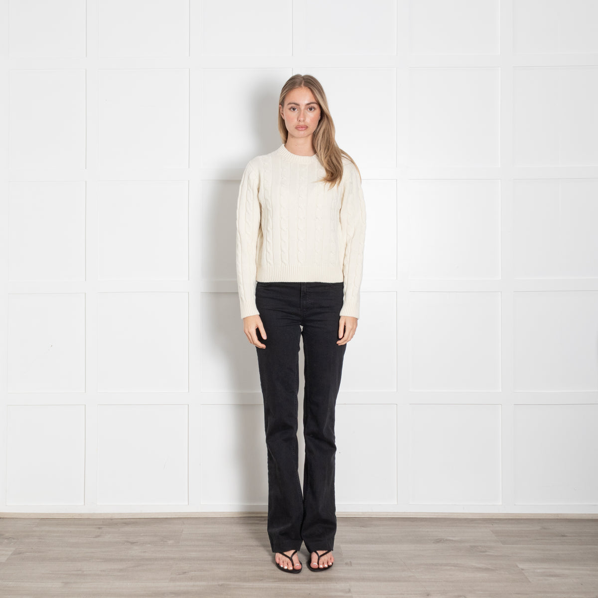 &Daughter Round Neck Cream Cable Knit Jumper