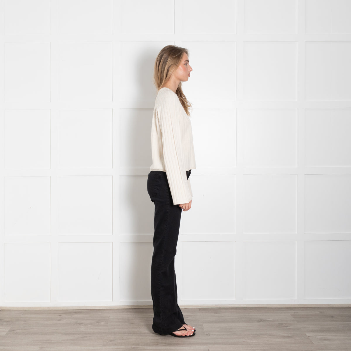 Me + Em Cream Cashmere Silk Ribbed Long Sleeve Jumper