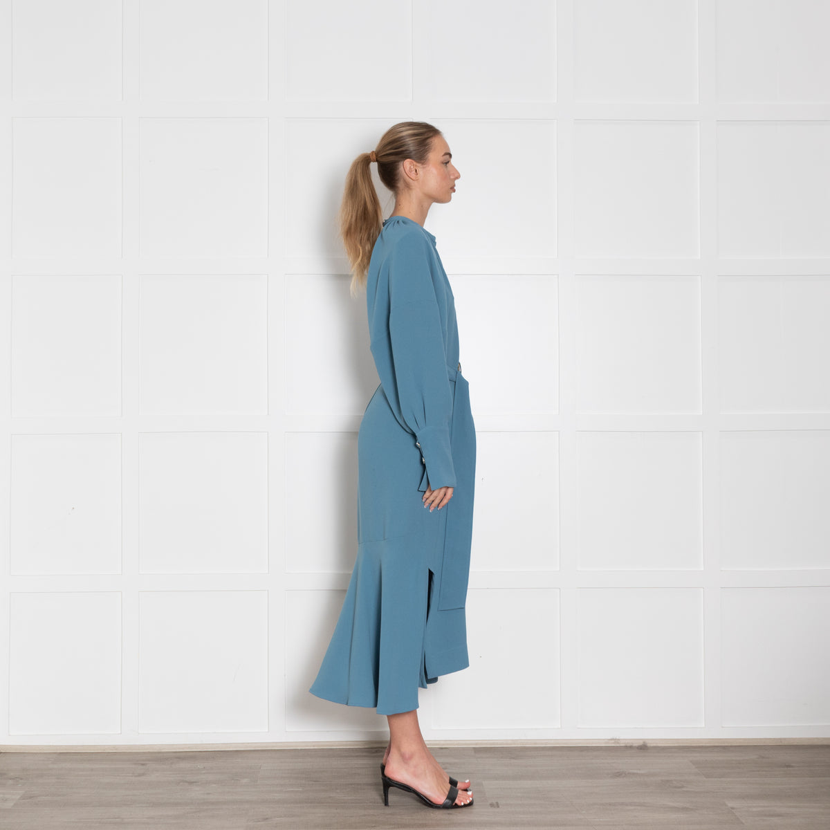 Eudon Choi Blue Long Sleeve Belted Dress