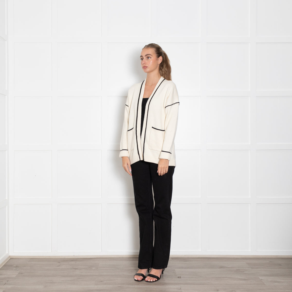 Maje Cream Cardigan with Black Trim