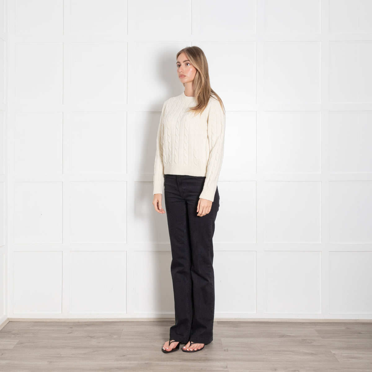 &Daughter Round Neck Cream Cable Knit Jumper