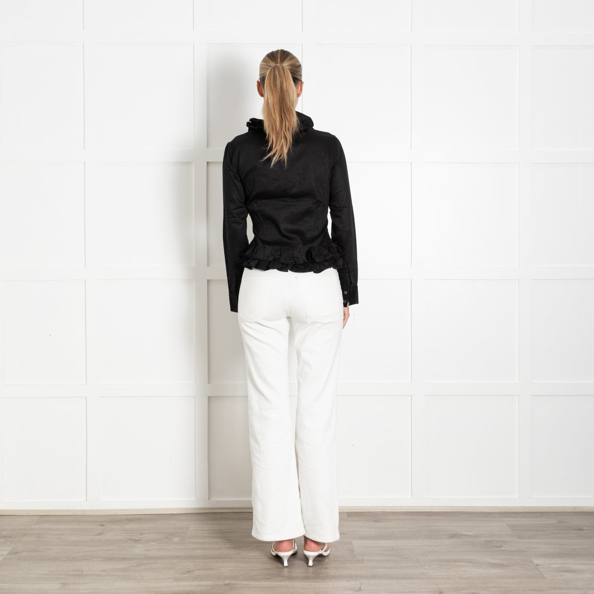 Alexander McQueen Black Cotton Frill Trim Blouse