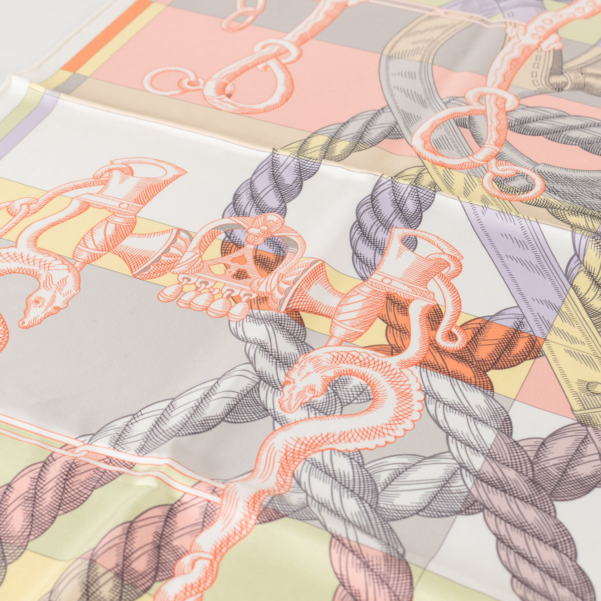 Hermes Cream Yellow Orange Silk Della Cavalleria Scarf