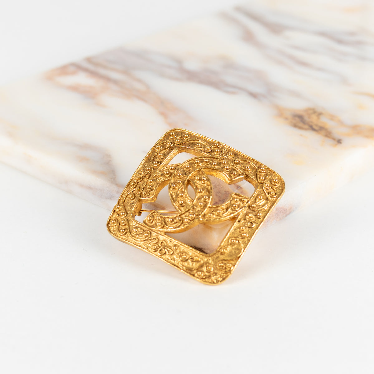 Chanel Gold Plated CC Square Brooch