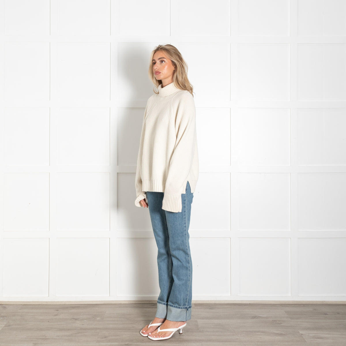 Tory Burch Cream Ribbed Wool Rollneck