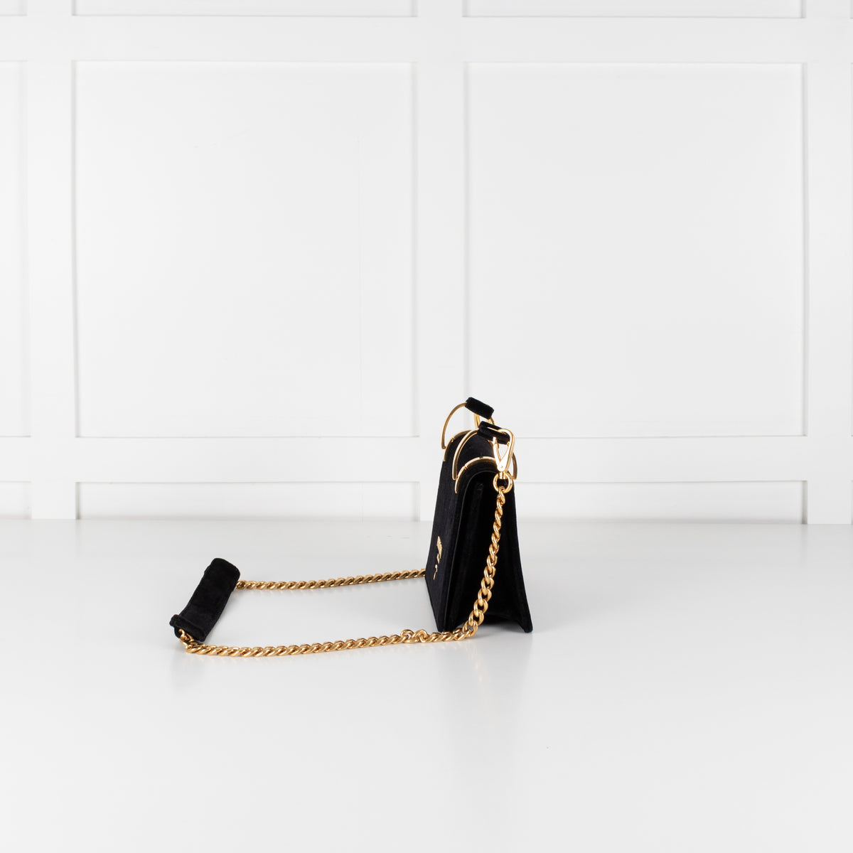 Prada Pattina Black Velvet Flap Bag With Gold Chain