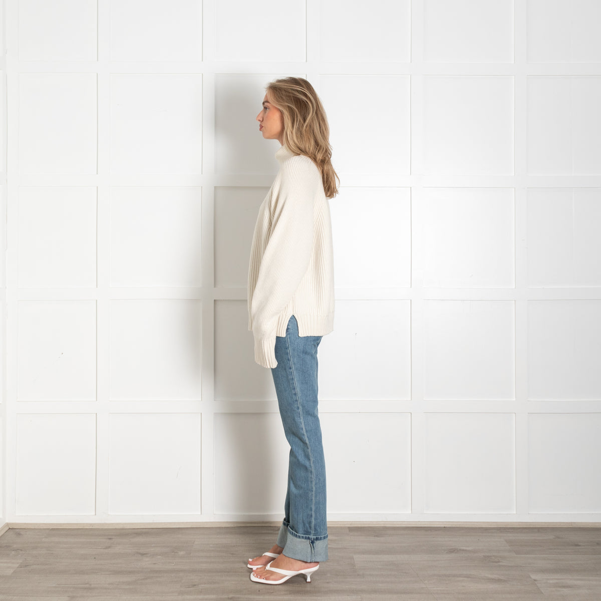 Tory Burch Cream Ribbed Wool Rollneck