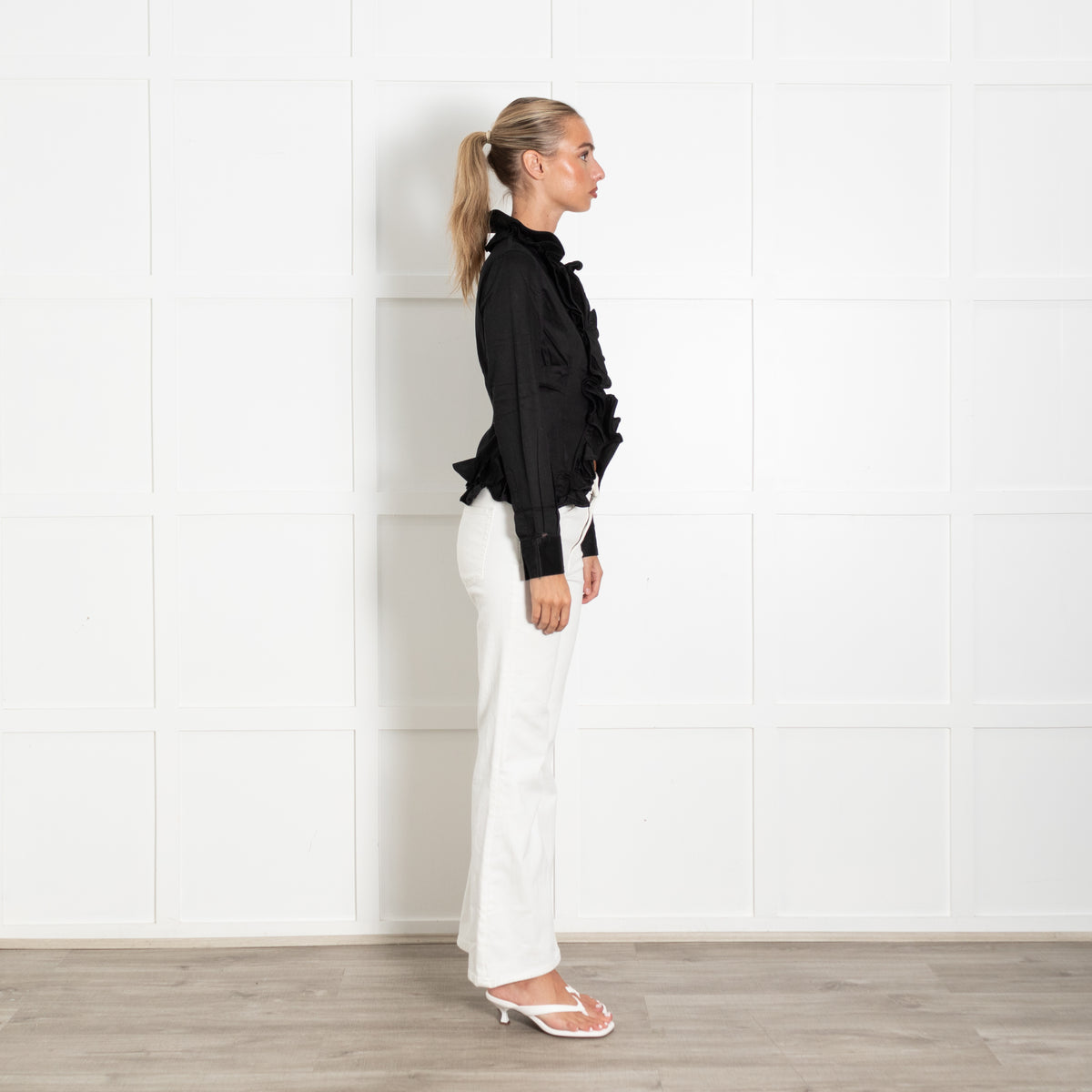 Alexander McQueen Black Cotton Frill Trim Blouse