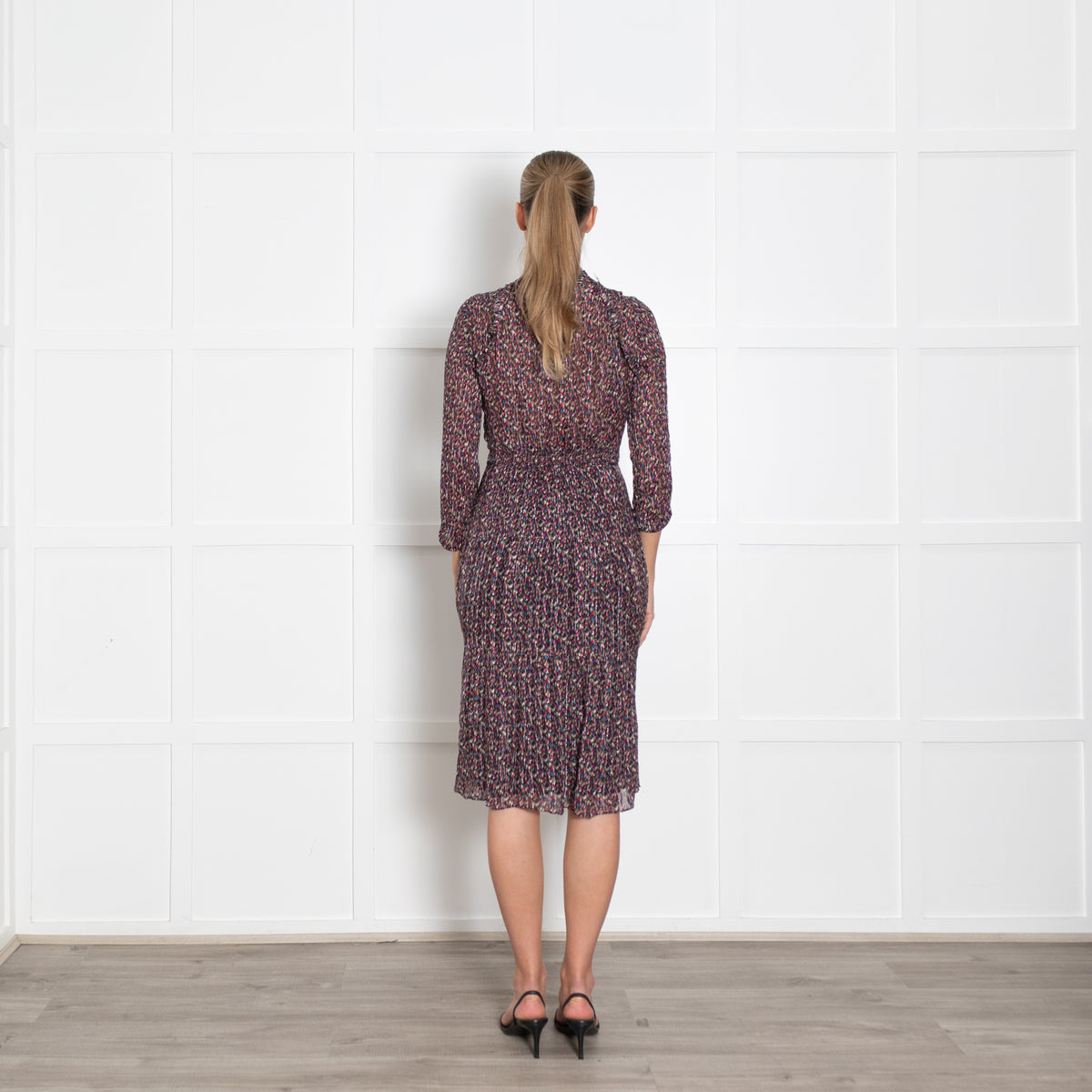 BA&SH Multicoloured Button Up Midi Long Sleeve Frilled Dress