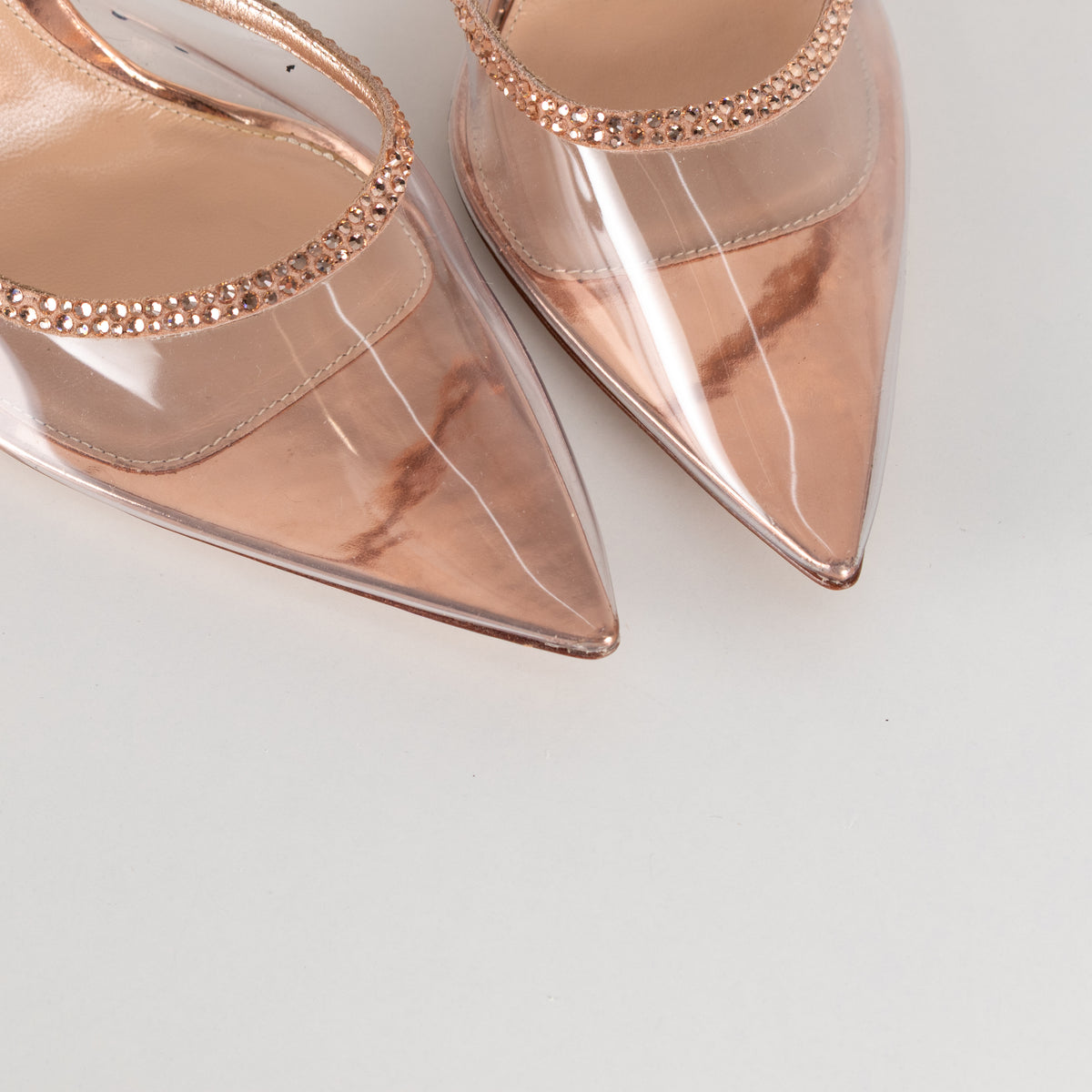 Gianvito Rossi Rose Gold Leif Plexi Trasp Diamante Shoes
