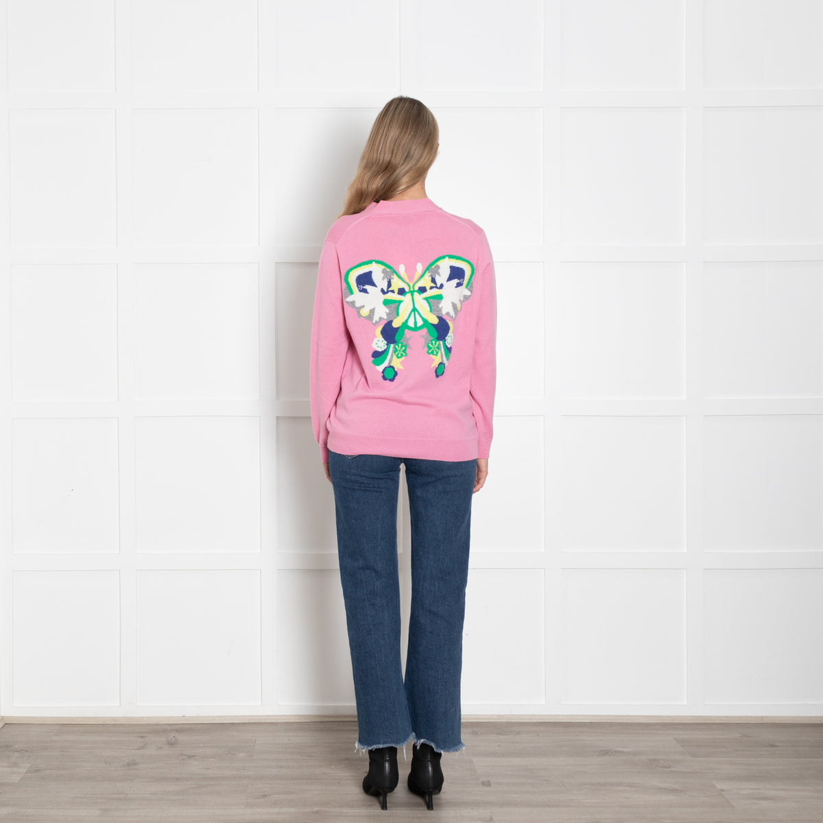 Queene & Belle Pink Multi Butterfly Back Cashmere Cardigan