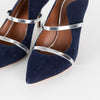 Malone Souliers Maureen Navy Suede Mules With Silver Straps
