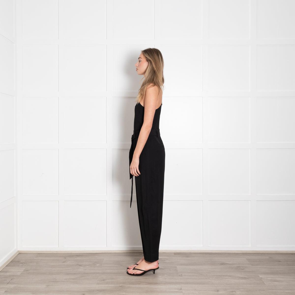 Me + Em Black Sleeveless Belted Front Pleat Jumpsuit