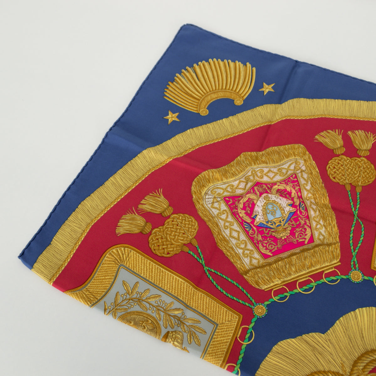 Hermes Poste Et Cavalerie Silk Blue And Gold Scarf