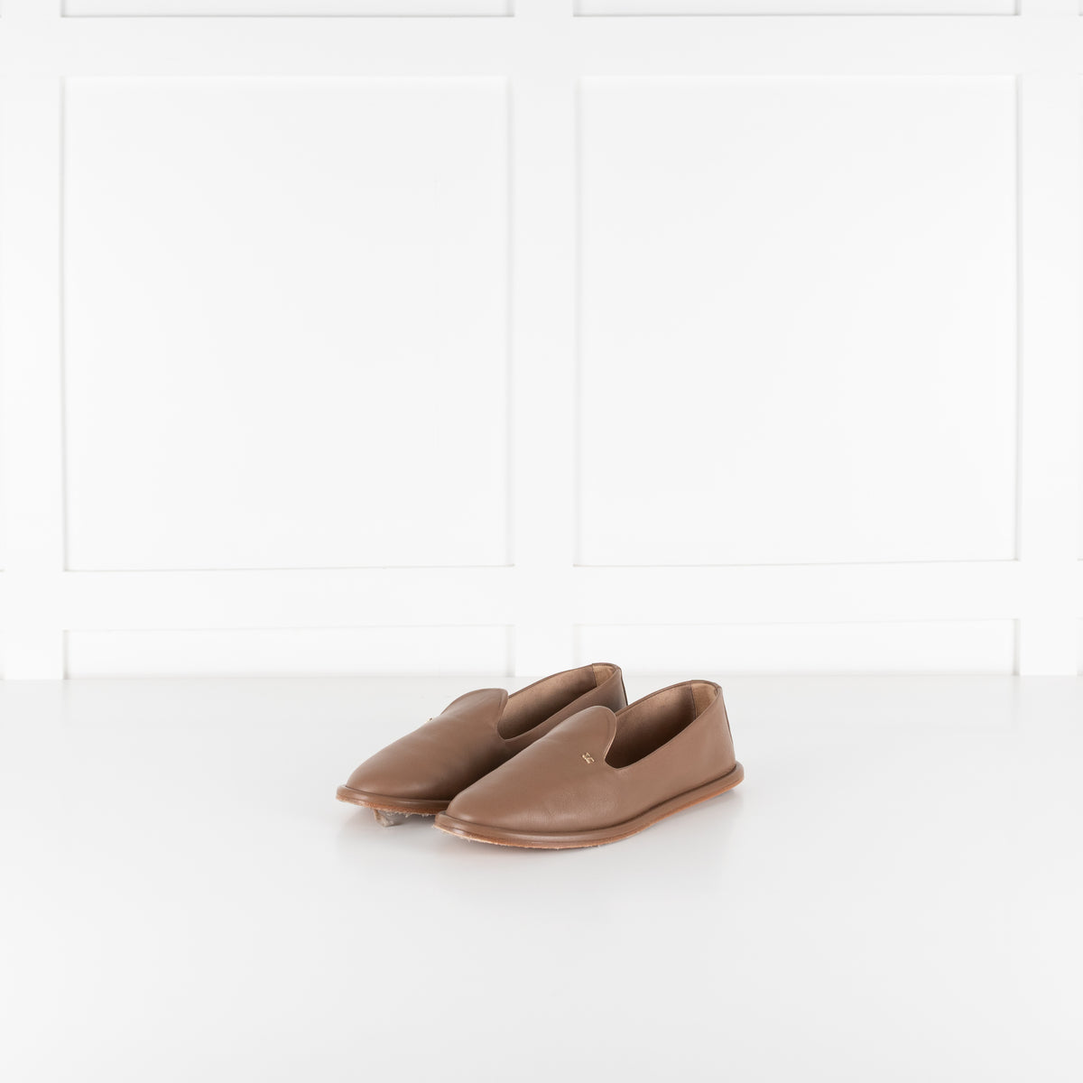 Max Mara Brown Leather Leen Slippers