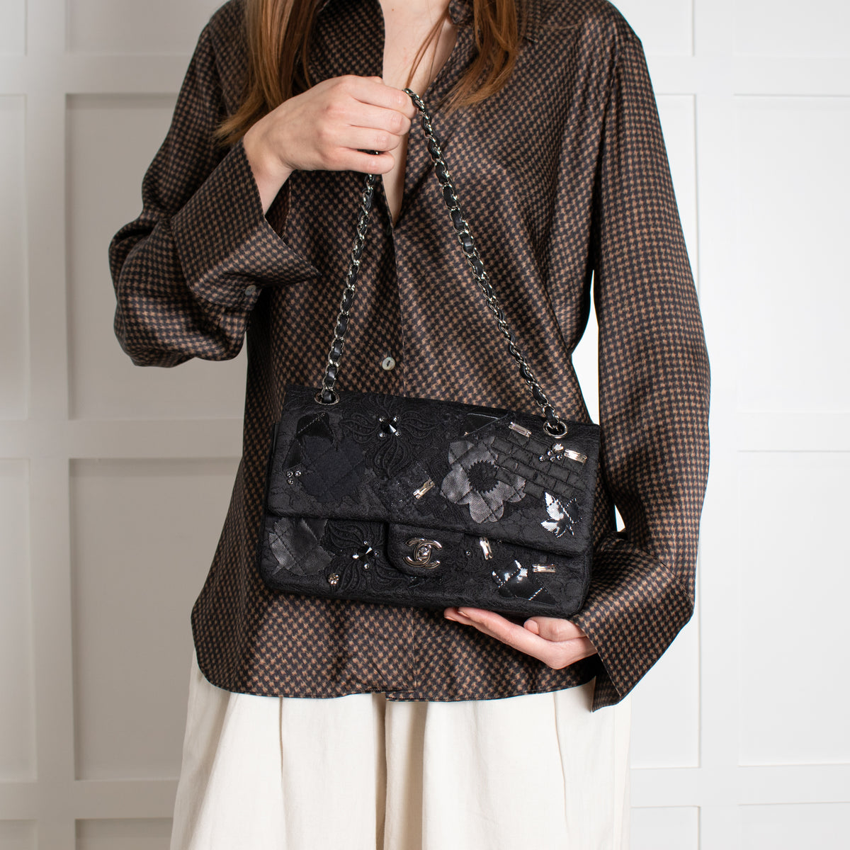 Chanel Black Lace and Patent 2016 Metiers D'art Flap with Gunmetal Hardware