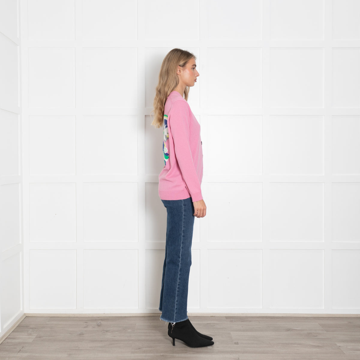 Queene & Belle Pink Multi Butterfly Back Cashmere Cardigan