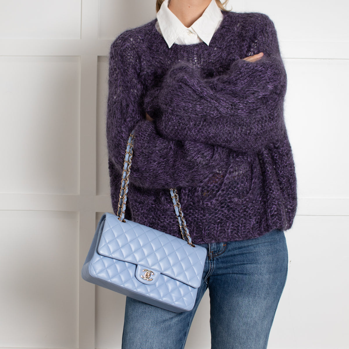 Chanel Pale Blue Lambskin Medium Double Flap Bag