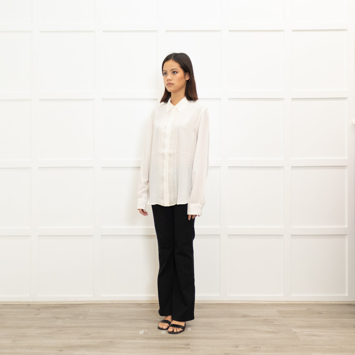Equipment Cream Silk Scallop Bib Shirt
