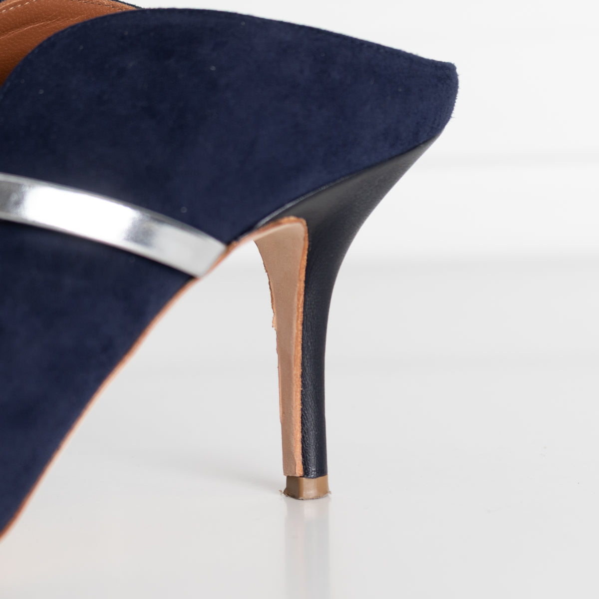 Malone Souliers Maureen Navy Suede Mules With Silver Straps