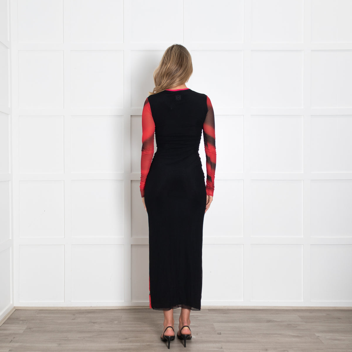 Loewe Red and Black Printed Sheer Dress
