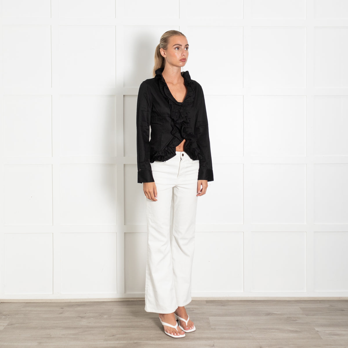 Alexander McQueen Black Cotton Frill Trim Blouse