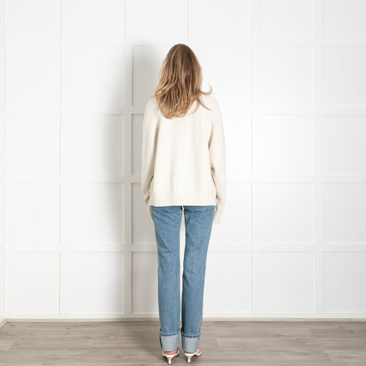 Tory Burch Cream Ribbed Wool Rollneck