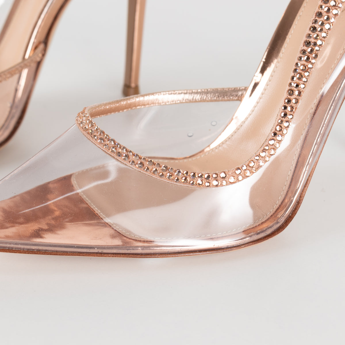 Gianvito Rossi Rose Gold Leif Plexi Trasp Diamante Shoes