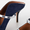 Malone Souliers Maureen Navy Suede Mules With Silver Straps