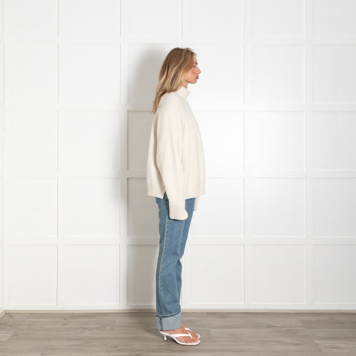 Tory Burch Cream Ribbed Wool Rollneck