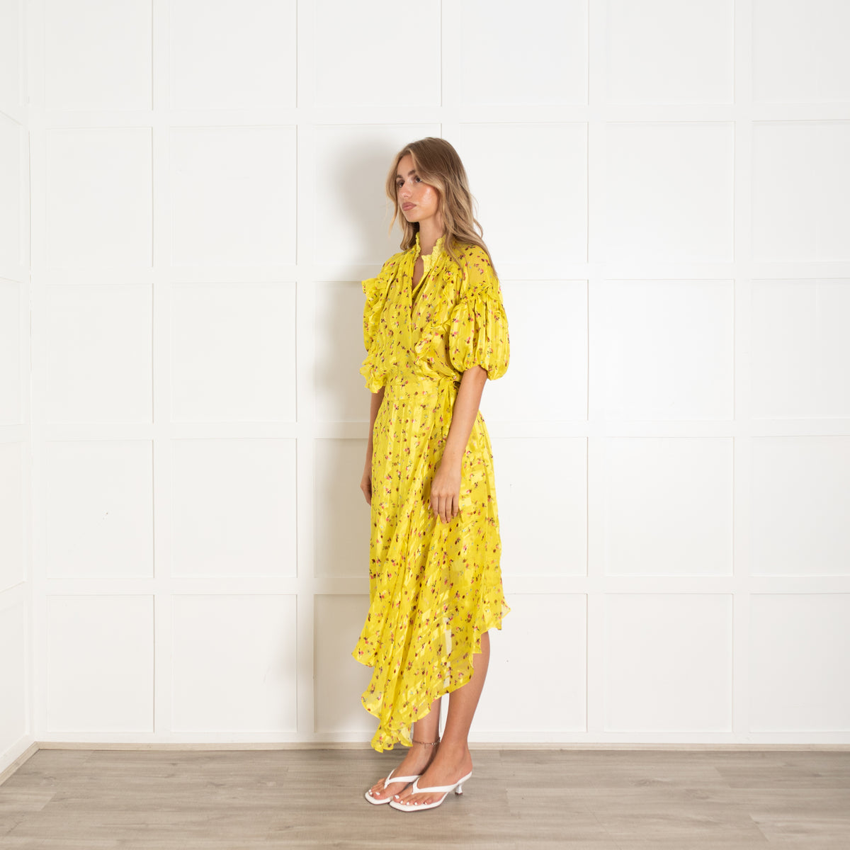 Preen By Thornton Bregazzi Yellow Floral Silk Maxi Wrap Dress