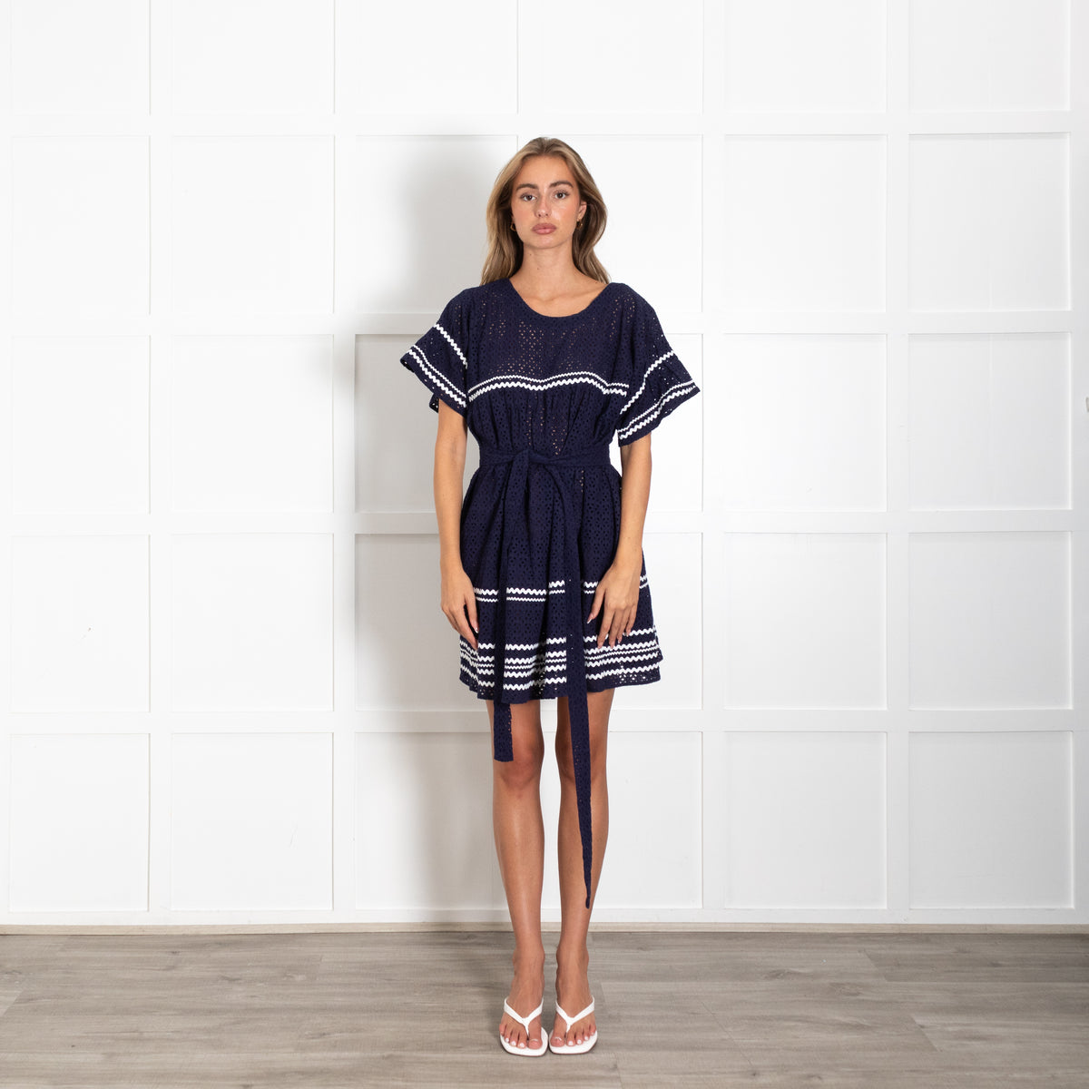 Lisa Marie Fernandez Navy Broderie Anglais Dress With Belt