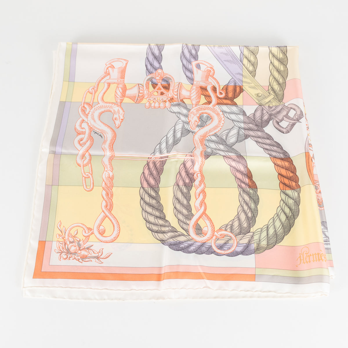 Hermes Cream Yellow Orange Silk Della Cavalleria Scarf