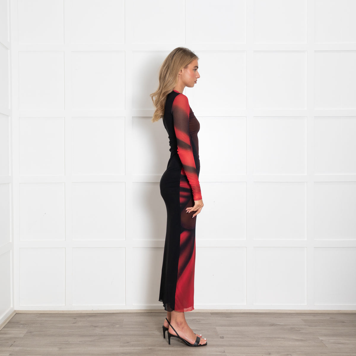 Loewe Red and Black Printed Sheer Dress