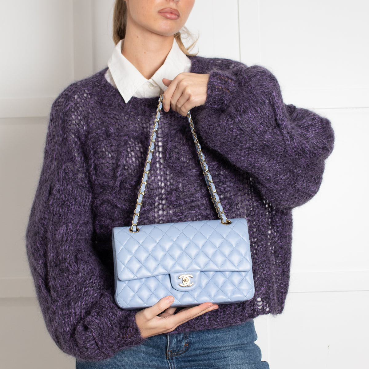 Chanel Pale Blue Lambskin Medium Double Flap Bag