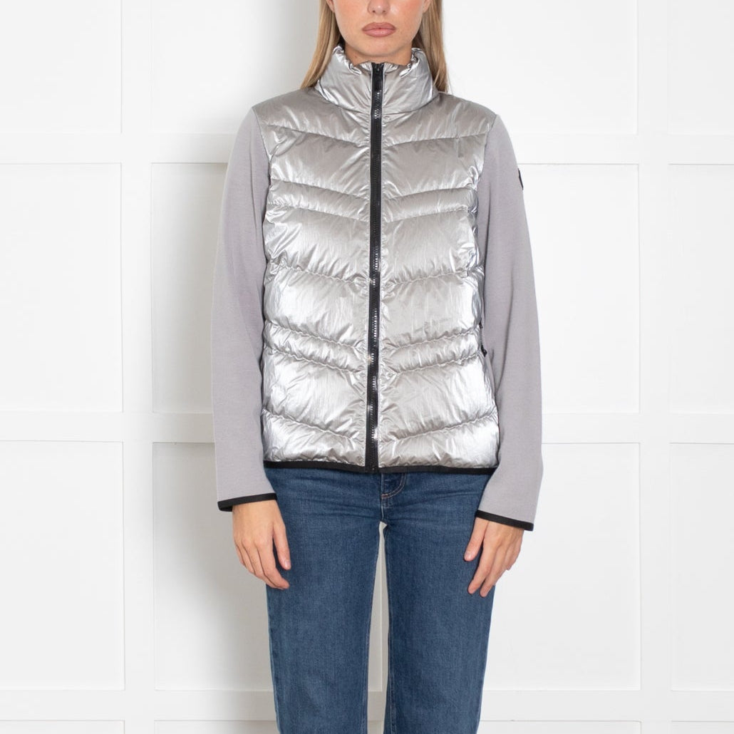 Moncler Silver Panelled Wool-Blend & Quilted Shell Down Jacket