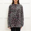 Equipment Grey and Fuschia Animal Print Silk Shirt