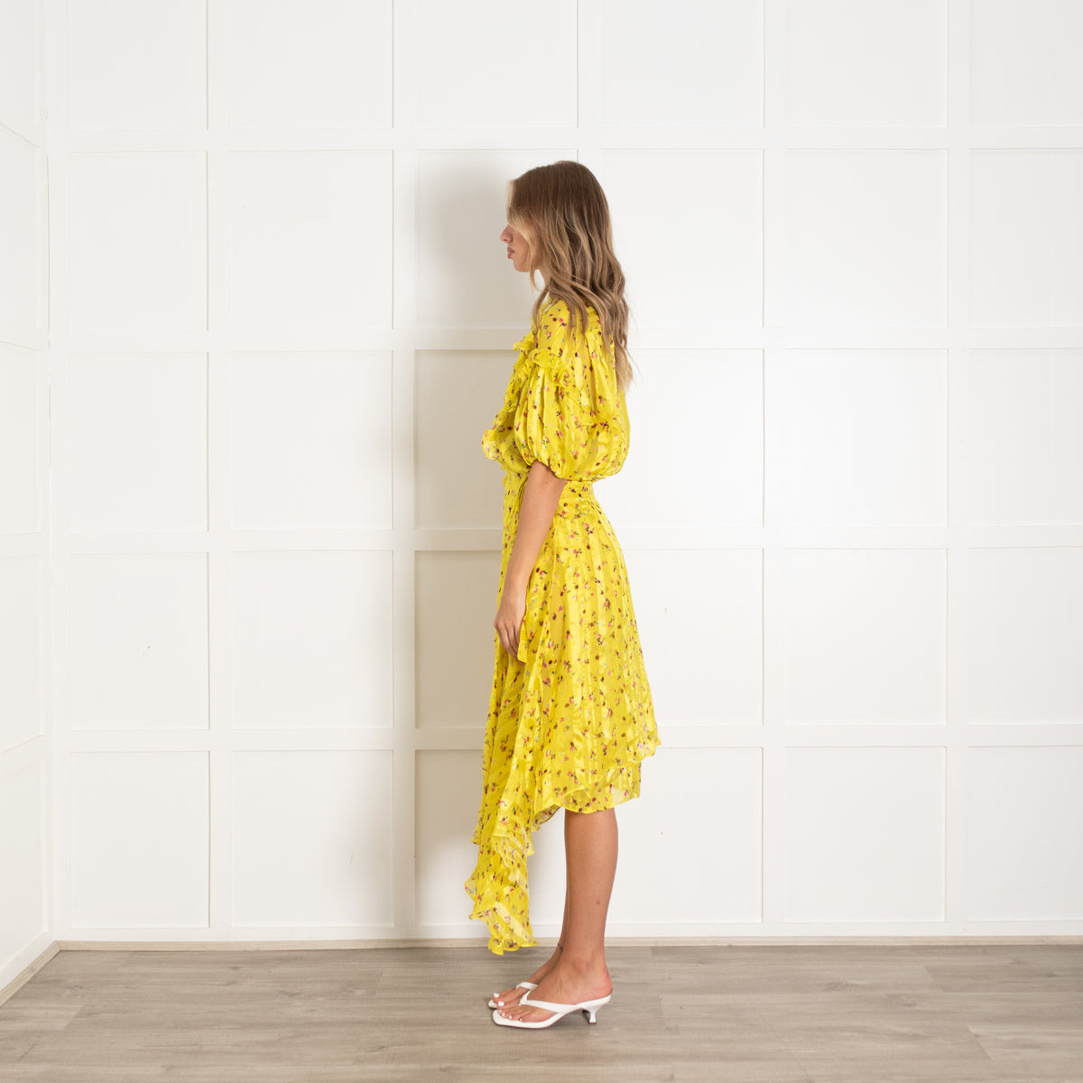 Preen By Thornton Bregazzi Yellow Floral Silk Maxi Wrap Dress