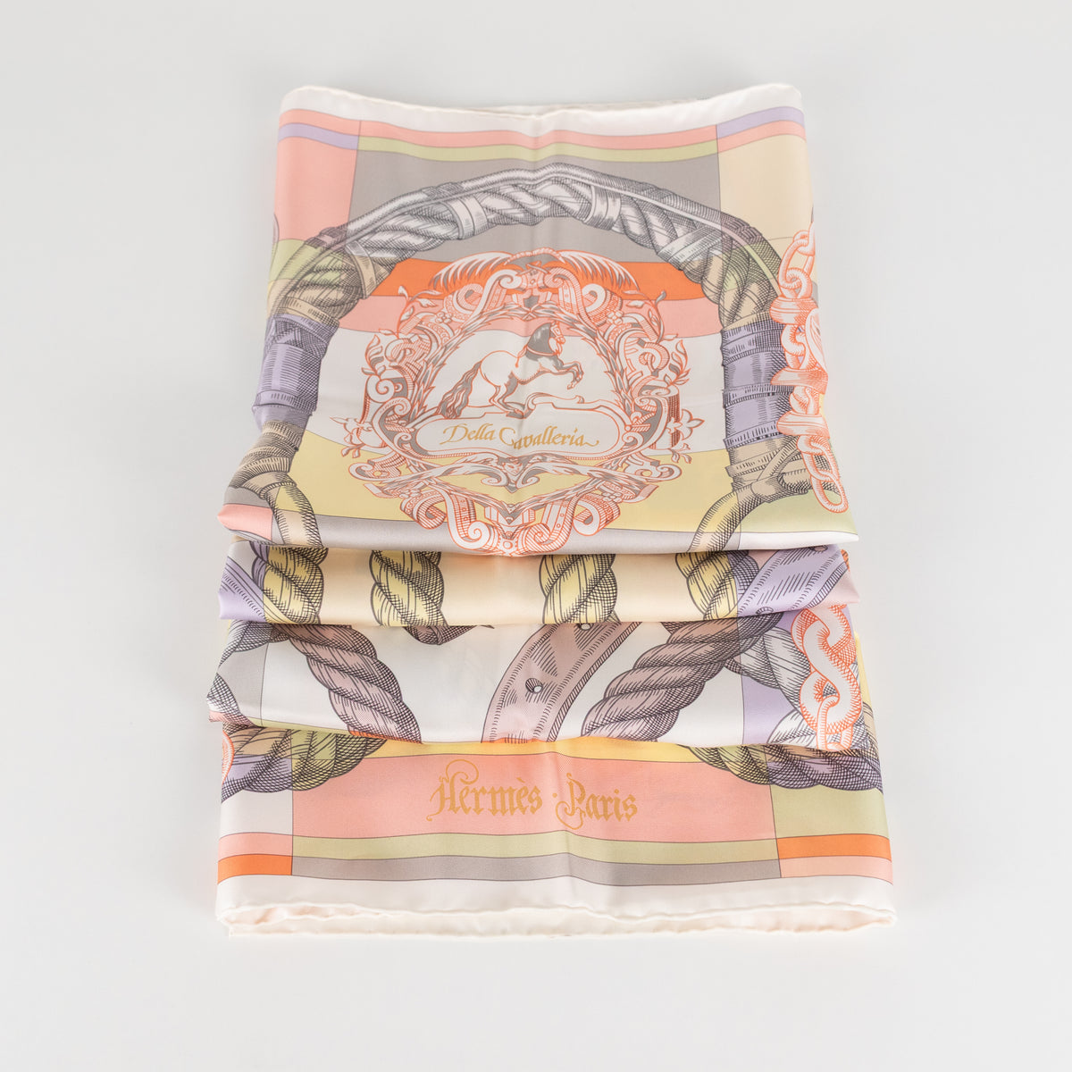 Hermes Cream Yellow Orange Silk Della Cavalleria Scarf