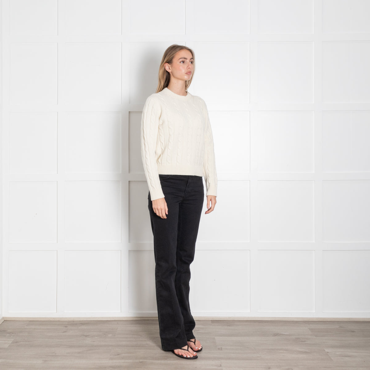 &Daughter Round Neck Cream Cable Knit Jumper