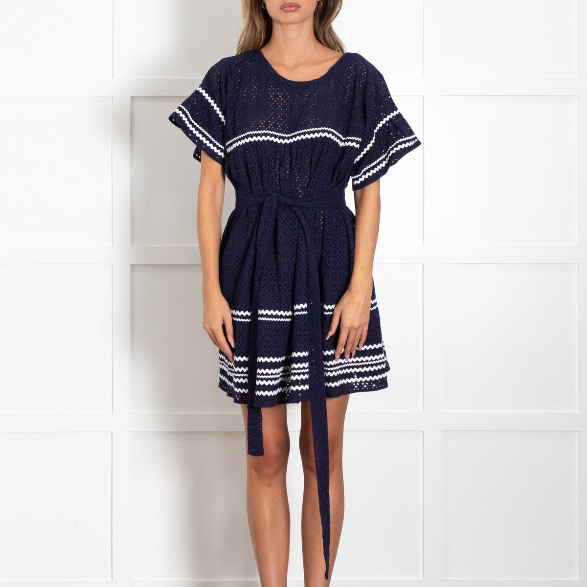 Lisa Marie Fernandez Navy Broderie Anglais Dress With Belt
