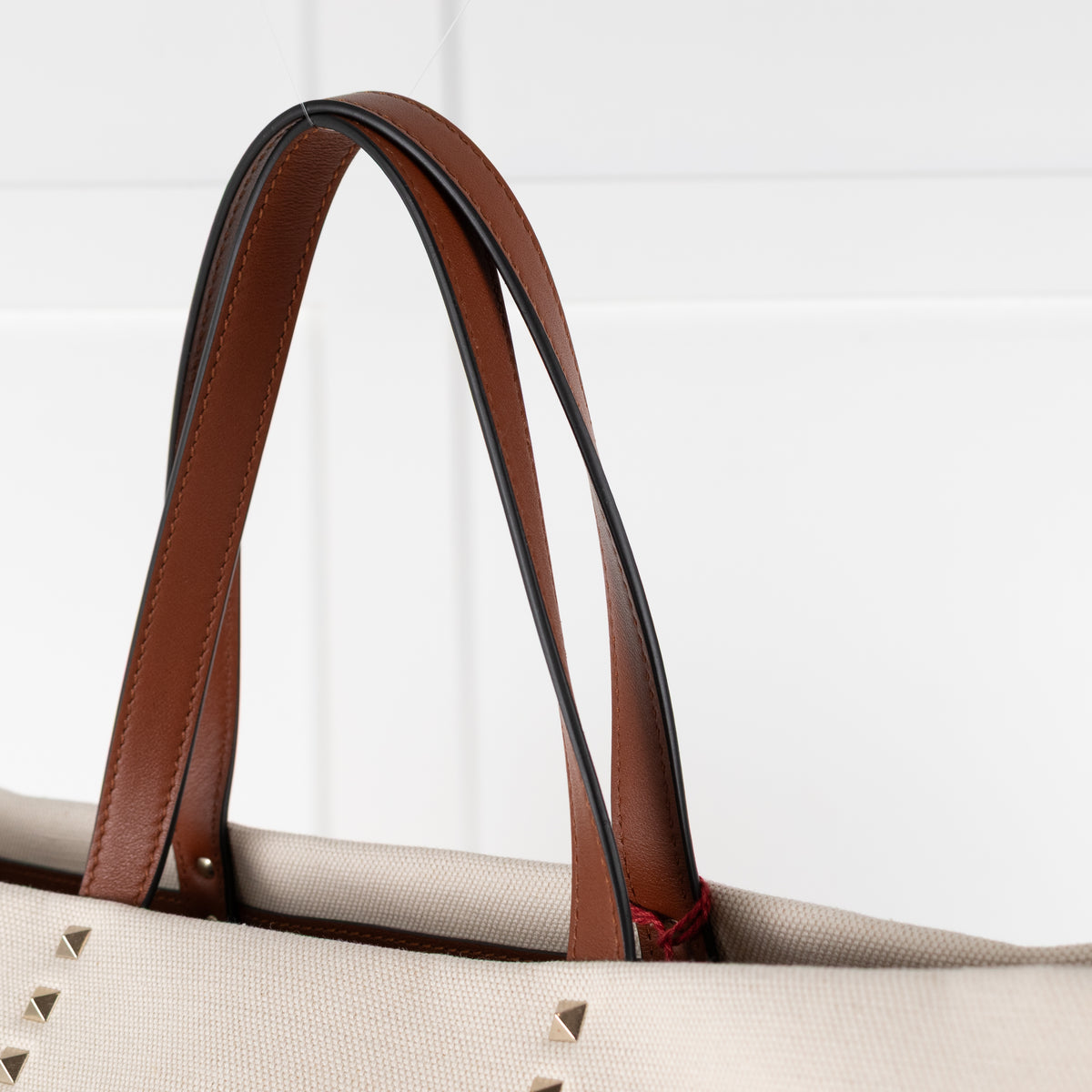 Valentino Off White Brown Canvas And Leather Large Rockstud VLTN Tote