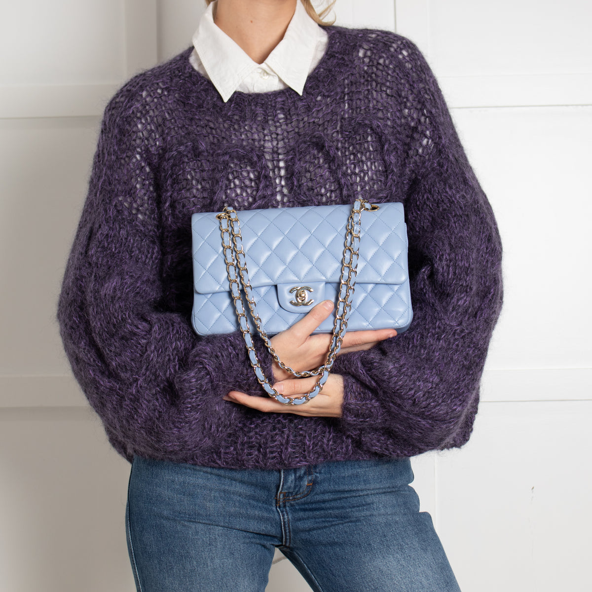 Chanel Pale Blue Lambskin Medium Double Flap Bag